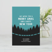 Carte de Noël bleue avec des pins de style rétro (Debout devant)