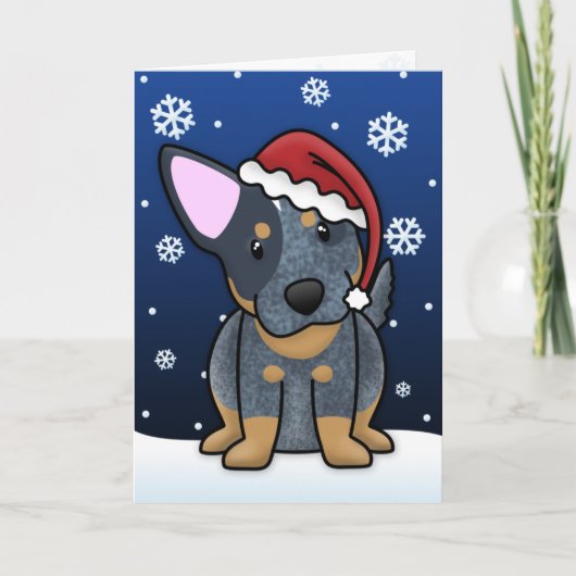 Carte de Noël bleue de Kawaii Heeler (Devant)