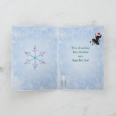 Carte de Noël bleue de paillettes d'Alice et de (Intérieur)