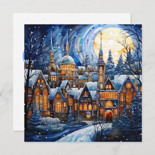 Carte de Noël bleue en verre (Devant / Derrière)