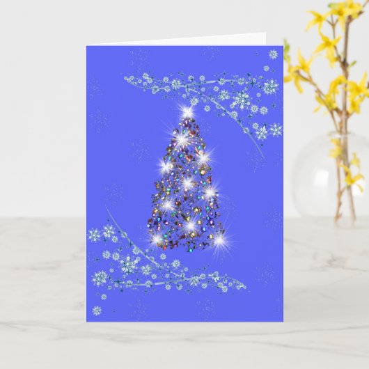 Carte de Noël bleue et blanche avec arbre (Fleur jaune)