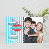 Carte de Noël bleue turquoise rouge de photo (Debout devant)