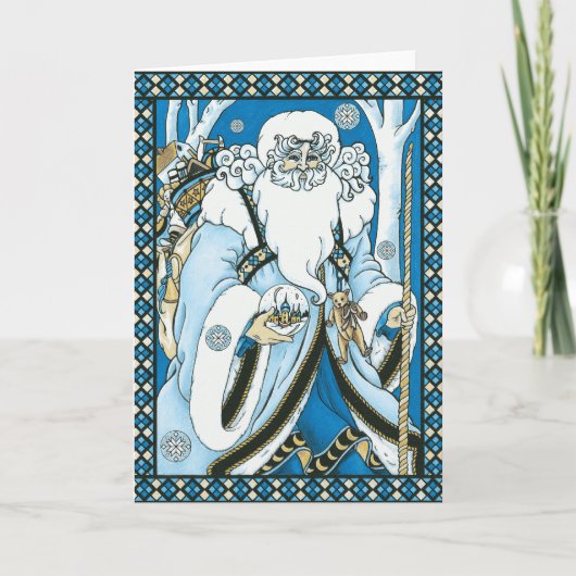 Carte de Noël bleue vintage de Père Noël (Devant)