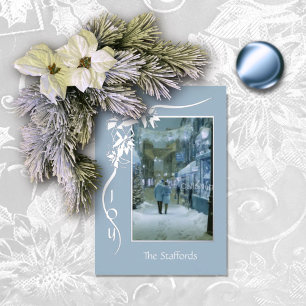 Carte de Noël Blue Poinsettia Joy Foil