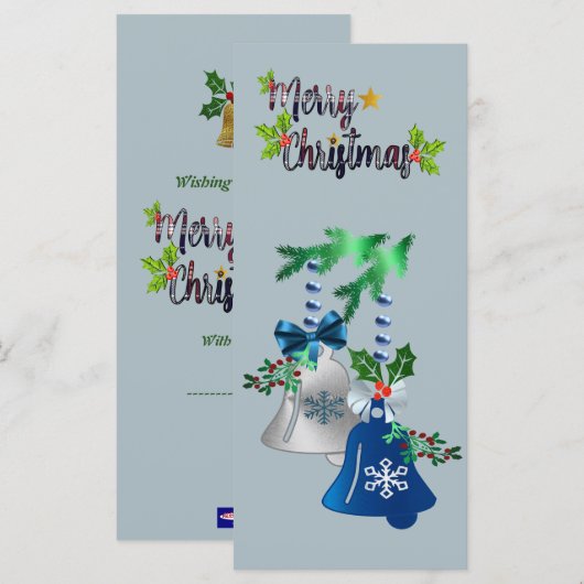 Carte de Noël Blue & Silver Bells (Devant / Derrière)