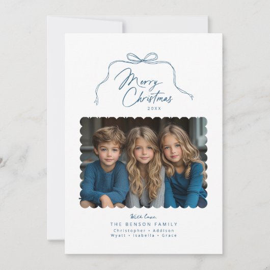 Carte de Noël Blue Simple Bow Scallopé (Devant)
