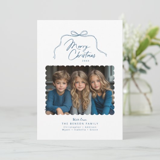 Carte de Noël Blue Simple Bow Scallopé (Debout devant)