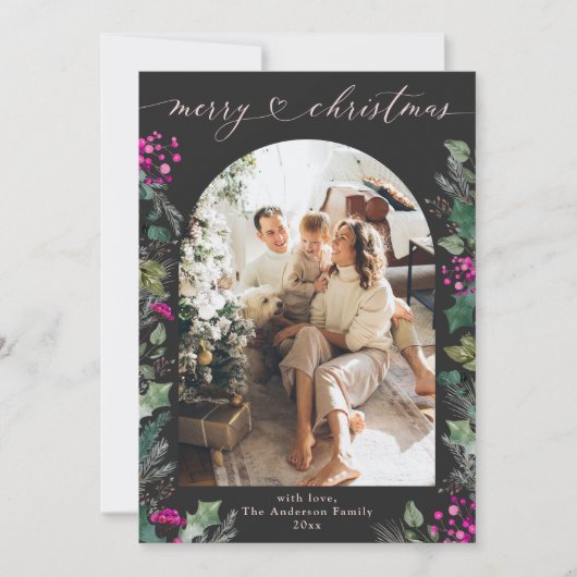 Carte de Noël Boho Chic Black & Pink Arch (Devant)