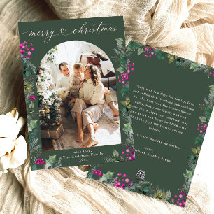 Carte de Noël Boho Green Pink Foliing