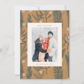 Carte de Noël Boho Tan Végétation Deux Photos Vert (Devant)