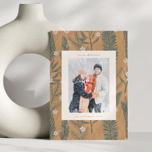 Carte de Noël Boho Tan Végétation Deux Photos Vert