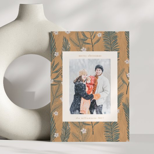 Carte de Noël Boho Tan Végétation Deux Photos Vert