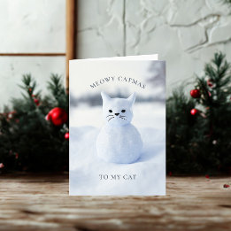 Carte de Noël Bonhomme de Neige Chat Meowy Catmas