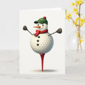 Carte de Noël Bonhomme de Neige Golf (Fleur jaune)