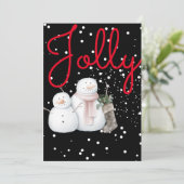 Carte de Noël, bonhommes de neige joyeux. (Debout devant)