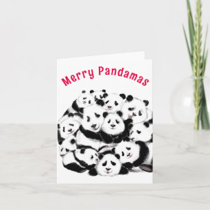 Carte de Noël Bonne famille Pandas - Peinture