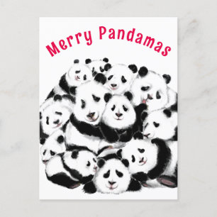 Carte de Noël Bonne famille Pandas - Peinture