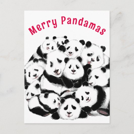 Carte de Noël Bonne famille Pandas - Peinture (Devant)