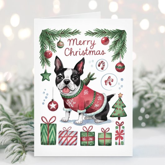 Carte de Noël Boston Terrier