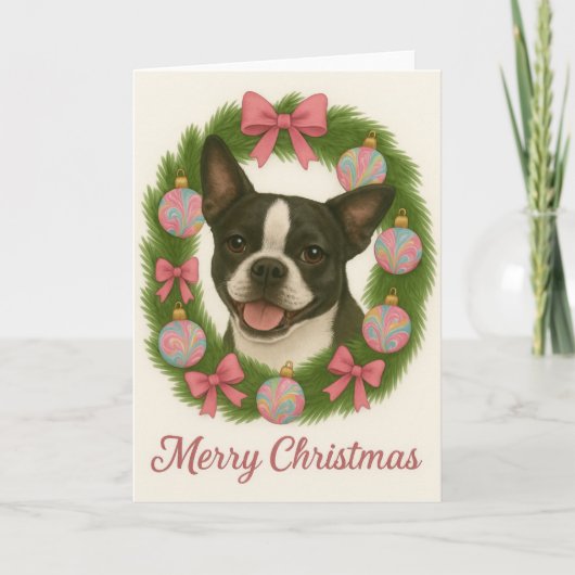 Carte de Noël Boston Terrier (Devant)