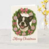 Carte de Noël Boston Terrier (Fleur jaune)