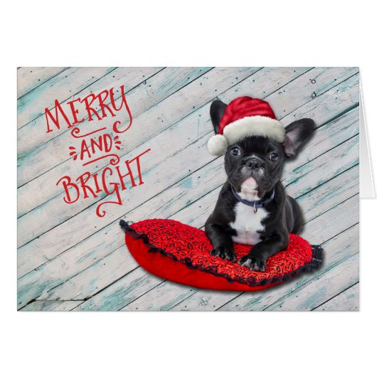 Carte de Noël Boston Terrier Santa Hat (Devant horizontal)