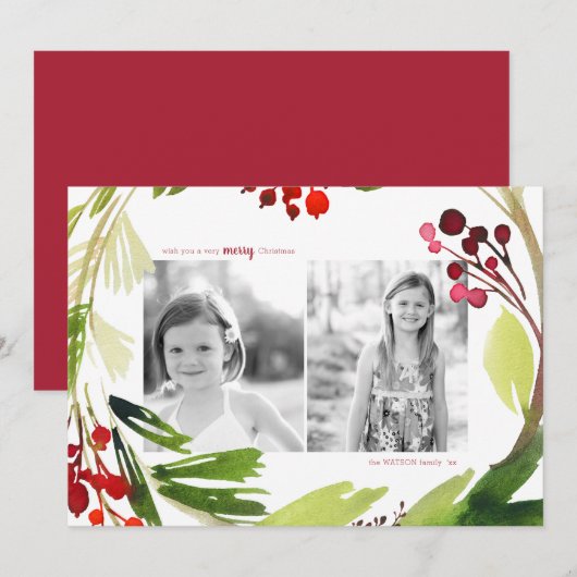 Carte de Noël botanique 2 Photo Holiday (Devant / Derrière)
