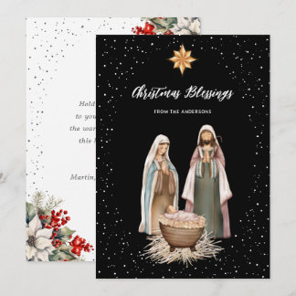 Carte de Noël botanique chrétienne Nativité noire