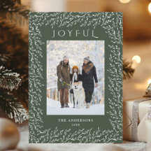 Carte de Noël botanique joyeuse vert chêne