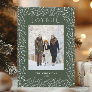Carte de Noël botanique joyeuse vert chêne