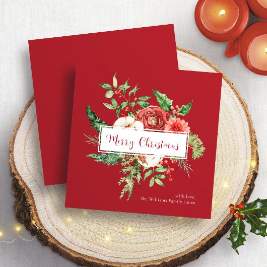 Carte de Noël botanique rouge joyeux Noël