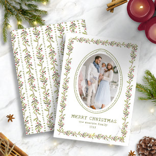 Carte de Noël botanique rustique verte