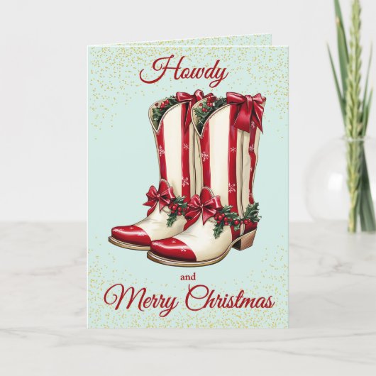 Carte de Noël Bottes de Cowboy Rouge Clair (Devant)