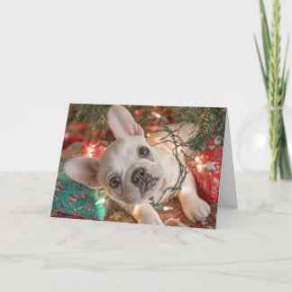 Carte de Noël Bouledogue Français – Chiot dans les