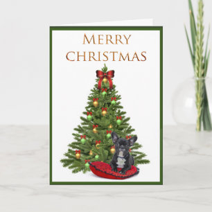 Carte de Noël Bouledogue Français et Sapin de Noël