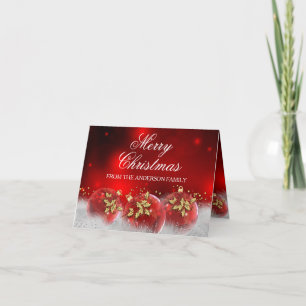 Carte de Noël Boules de houx Rouge & Or