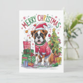 Carte de Noël Boxer à l'aquarelle (Debout devant)
