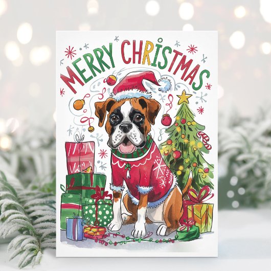 Carte de Noël Boxer à l'aquarelle