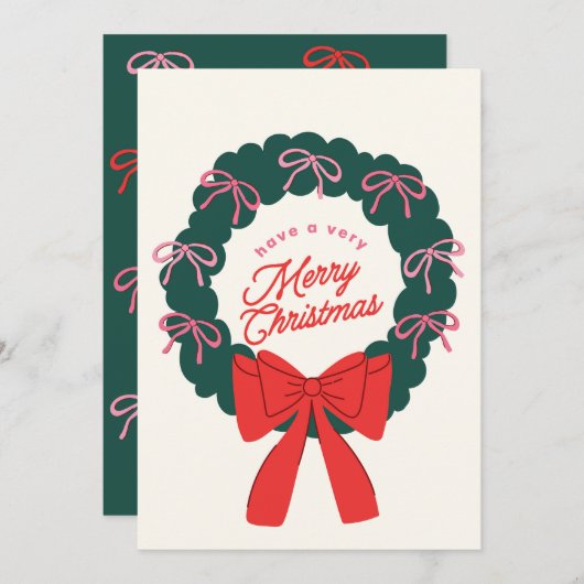 Carte de Noël branchée Bow Girly (Devant / Derrière)