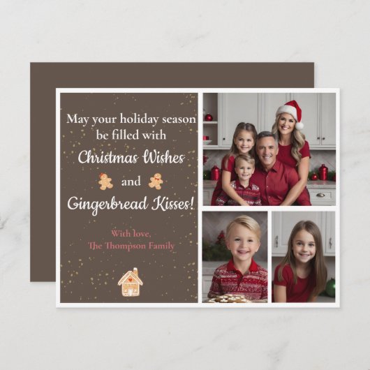 Carte de Noël Brown et Gold Gingbread (Devant / Derrière)