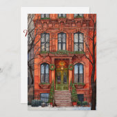 Carte de Noël Brownstone de New York (Devant / Derrière)