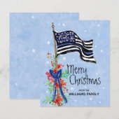 Carte de Noël Budget Mince Ligne Bleue Police (Devant / Derrière)