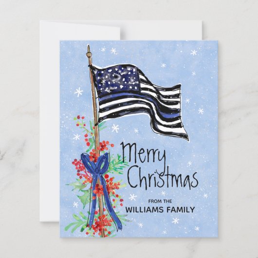 Carte de Noël Budget Mince Ligne Bleue Police (Devant)