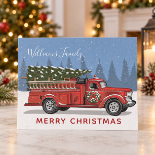 Carte de Noël Budget Vintage Camion de Pompiers Ro