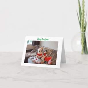 Carte de Noël Bull Terrier avec Snowman