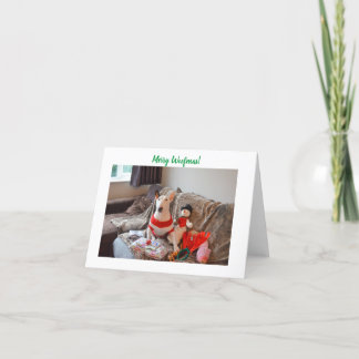 Carte de Noël Bull Terrier avec Snowman