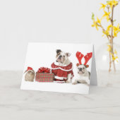 CARTE DE NOËL BULLDOGS AVEC LAPIN (Fleur jaune)
