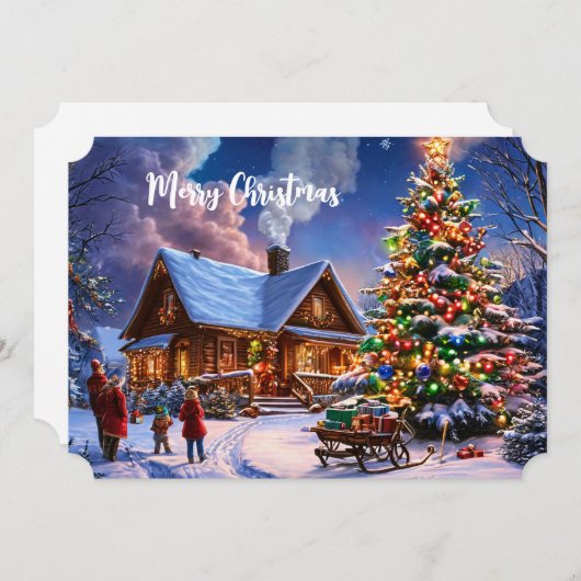 Carte de Noël Cabane enneigée cosy (Devant / Derrière)