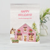 Carte de Noël Cabane Rose Aquarelle (Debout devant)