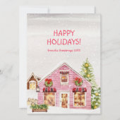 Carte de Noël Cabane Rose Aquarelle (Devant)